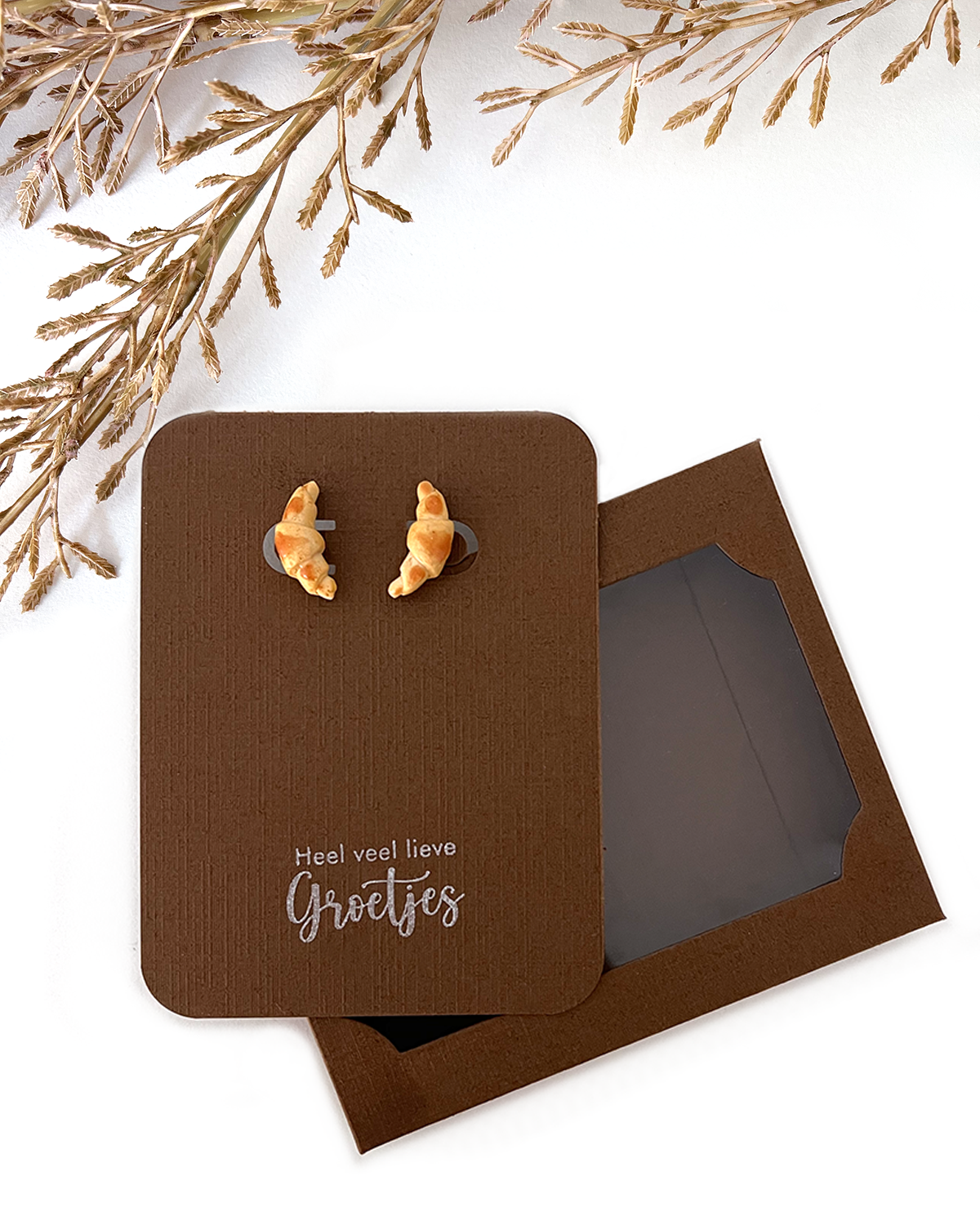 Heel veel lieve Groetjes - Croissantje | Polymeer Klei Oorbellen | Gift