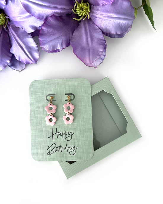 Happy Birthday - Pink Flowers | Roze Bloemen | Polymeer Klei Oorbellen | Gift
