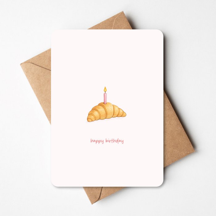 Verjaardagskaart | Croissant met kaars  | Wenskaart