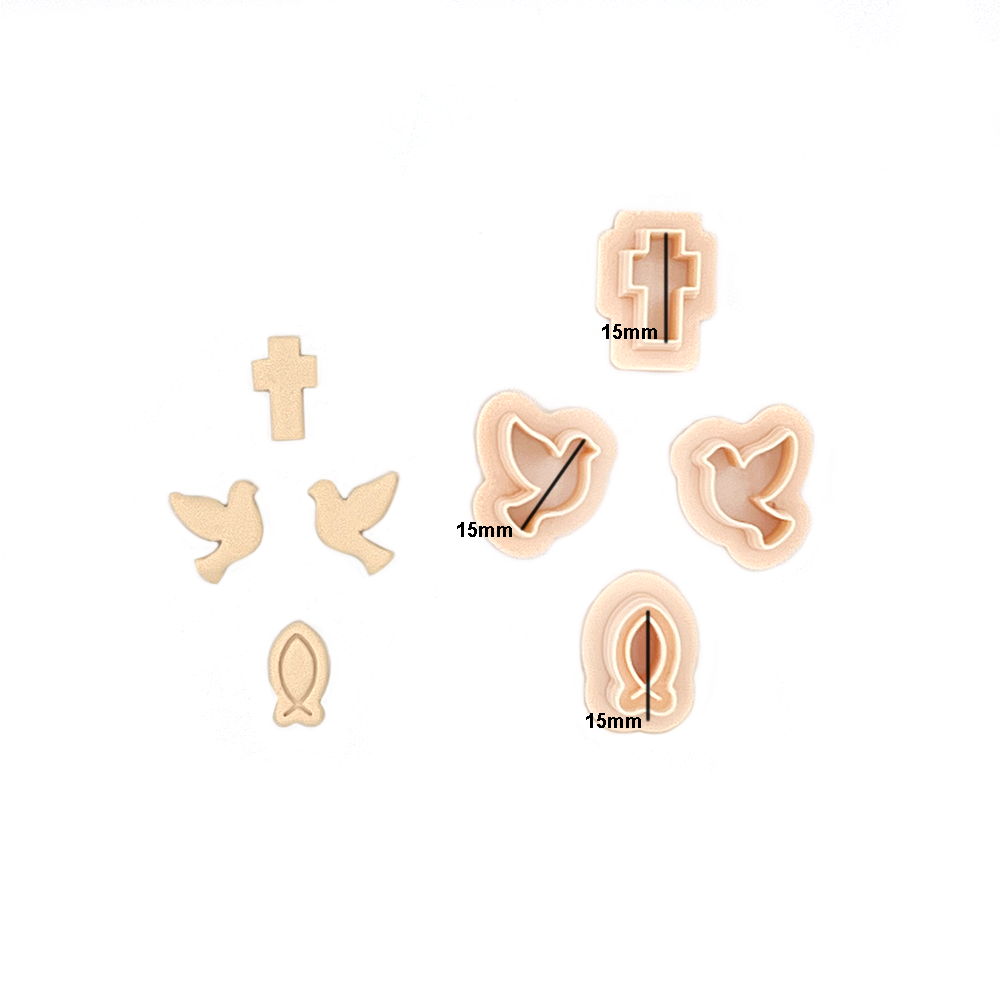 Christian Studs Dove Cross Fish | Christelijke studs Duif Kruis Vis  | Polymeer klei cutter | Polymer Clay Cutter