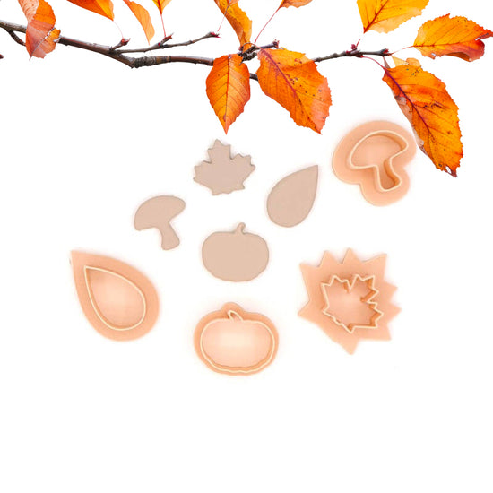 Autumn set STUDS  (maple leaf, pumpkin, rain drop, mushroom) | Herfst studs (esdoornblad, pompoen, regendruppel, paddestoel) | Polymer Clay Cutters