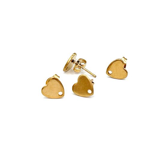 Heart Studs with hole (4pc) RVS incl earring back