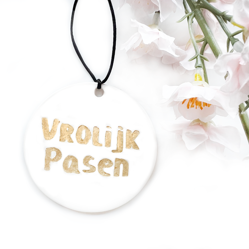 Paastak hanger Stempel Vrolijk Pasen| Polymer Clay Stamp | Polymeer Klei Stempel