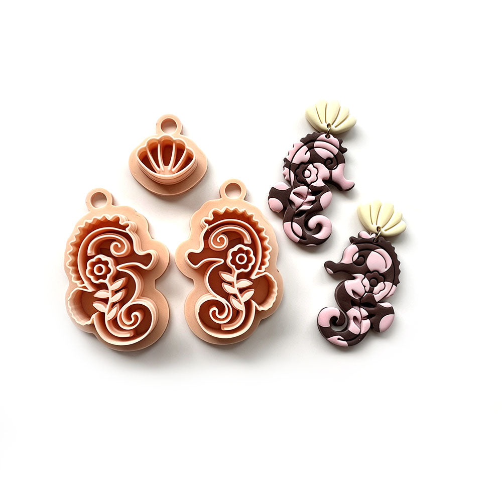 Zeepaardje met bloem set | 3 cutters | Polymeer klei cutters